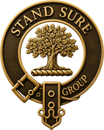 The Stand Sure Group crest — oak tree and strap-and-buckle
